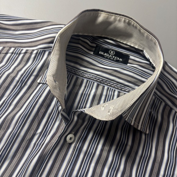 Bugatchi Uomo Mens Dress Shirt Large Striped Long Sleeve Button Down Casual - Picture 1 of 16